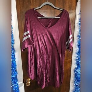 Torrid Burgundy V-Neck Tee with Stripes